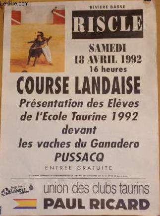 AFFICHE CORRIDA - RISCLE  - COURSE LANDAISE