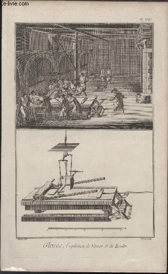 GRAVURE 18EME SIECLE - PLANCHES ORIGINALES DE L'ENCYCLOPEDIE DIDEROT D'ALEMBERT IN FOLIO - N24 - GLACES - L'OPERATION DE VERSER ET DE ROULER
