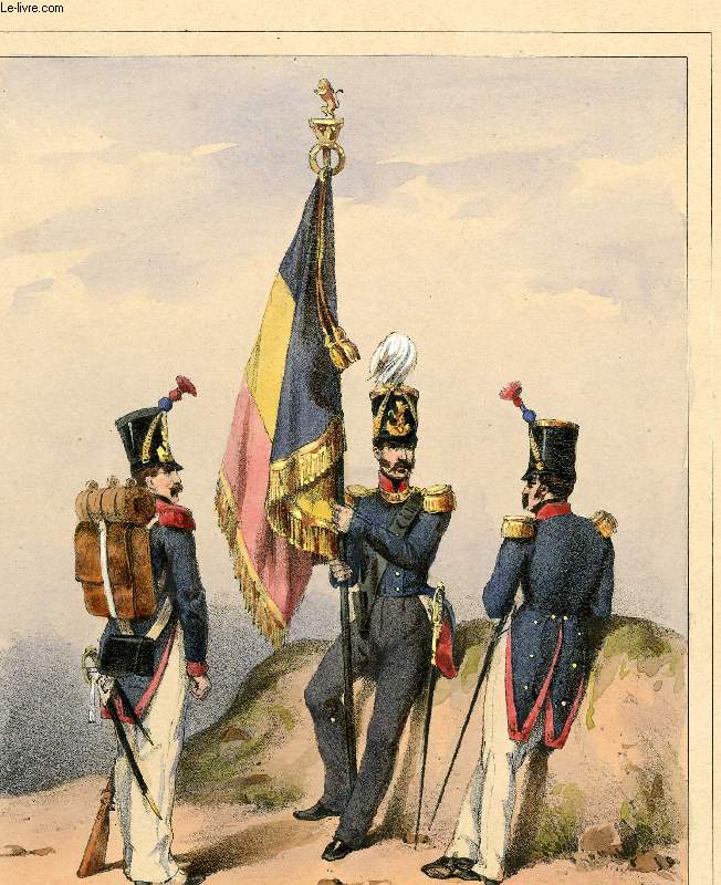 GRAVURE 19eme COULEURS - GALERIE MILITAIRE - N27 - ARMEE BELGE - N5 - INFANTERIE DE LIGNE