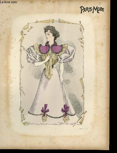 GRAVURE 19eme COULEURS - PARIS MODE - DAME DANS L'AFFICHE