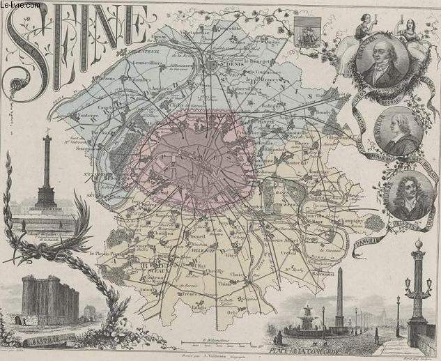 GRAVURE 19eme COULEURS - LA FRANCE - SEINE - PLANCHE N72