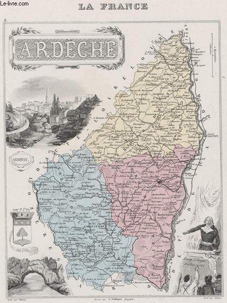 GRAVURE 19eme COULEURS - LA FRANCE - ARDECHE - PLANCHE N6