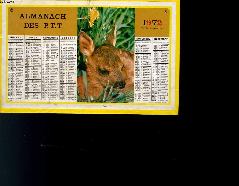 CALENDRIER - ALMANACH DES P.T.T. - FLAMANDS ROSES