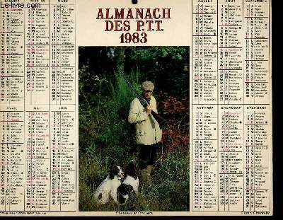 CALENDRIER - ALMANACH DES P.T.T. - SETTER IRLANDAIS - CHASSEUR ET COCKERS