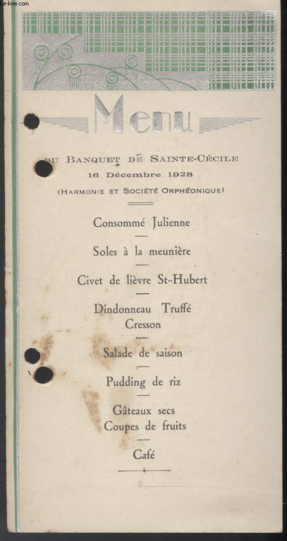 MENU -  BANQUET DE SAINTE CECILE