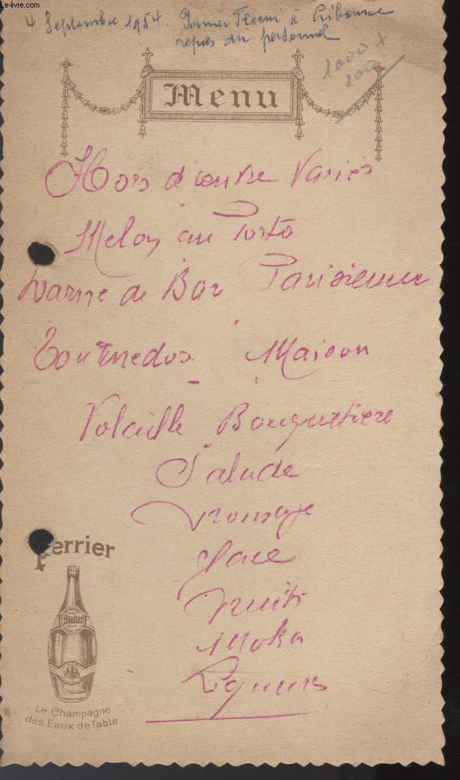 MENU - PERRIER