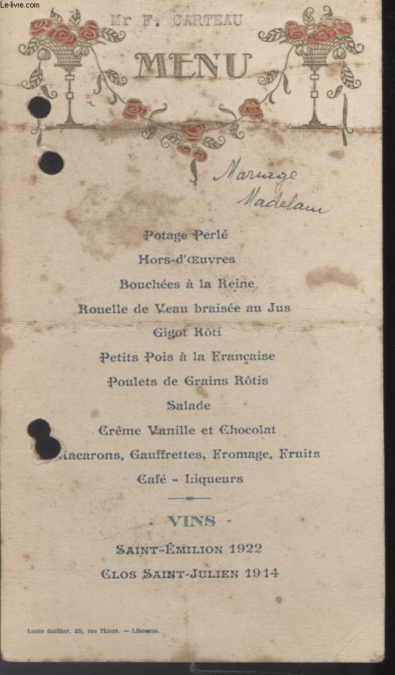 MENU - MARIAGE