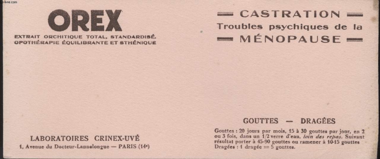 BUVARD - OREX - LABORATOIRES CRINEX-UVE