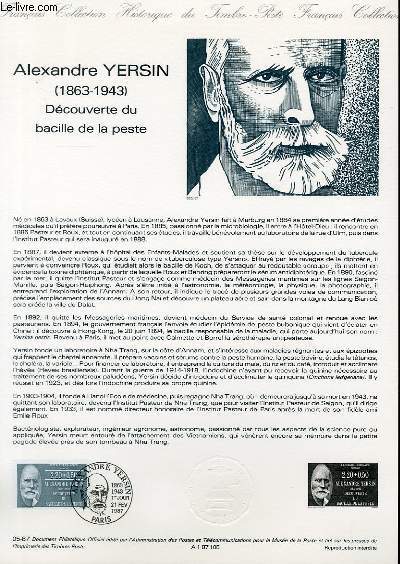 DOCUMENT PHILATELIQUE OFFICIEL N05-87 - ALEXANDRE YERSIN 1863 1943 - DECOUVERTE DU BACILLE DE LA PESTE (N2457 YVERT ET TELLIER)
