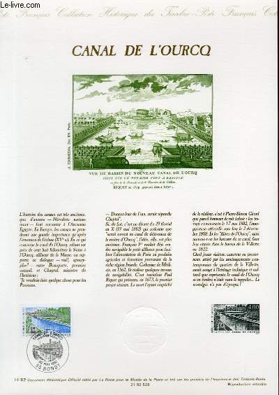 DOCUMENT PHILATELIQUE OFFICIEL N14-92 - CANAL DE L'OURCQ (N2764 YVERT ET TELLIER)