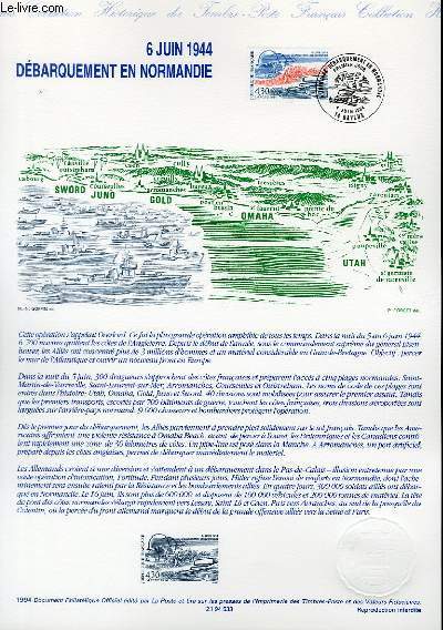 DOCUMENT PHILATELIQUE OFFICIEL - 6 JUIN 1944 - DEBARQUEMENT EN NORMANDIE (N288 YVERT ET TELLIER)