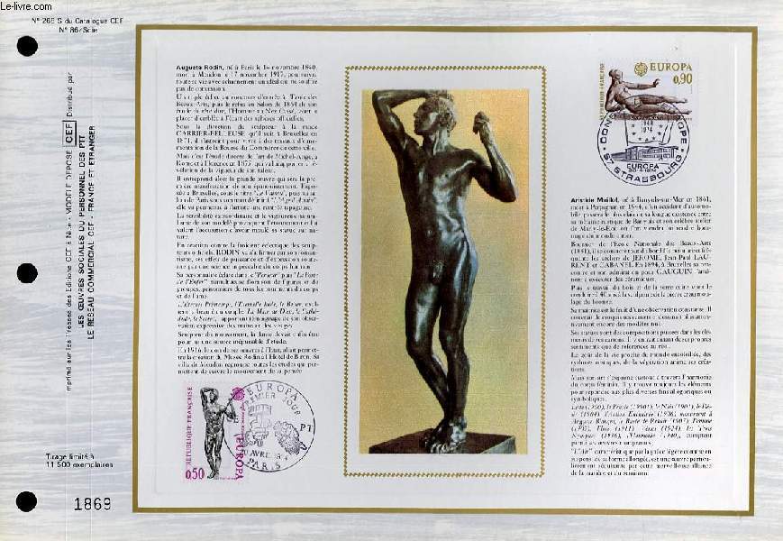 FEUILLET ARTISTIQUE PHILATELIQUE SUR SOIE - CEF - AUGUSTE RODIN - ARISTIDE MAILLOT - N 268S - N86 SOIE