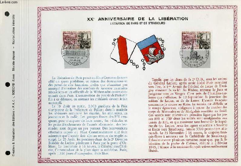 FEUILLET ARTISTIQUE PHILATELIQUE  - PAC - 20 ANNIVERSAIRE DE LA LIBERATION - LIBERATION DE PARIS ET DE STRASBOURG