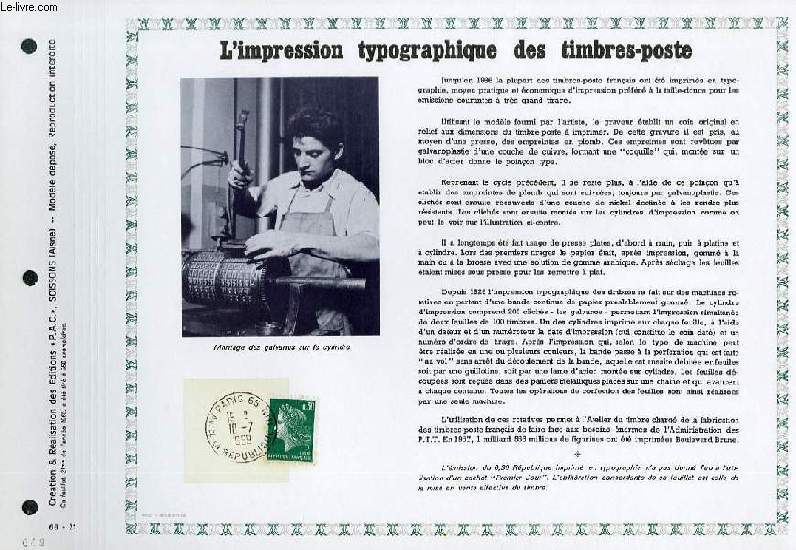 FEUILLET ARTISTIQUE PHILATELIQUE  - PAC - 69 - 21 - L'IMPRESSION TYPOGRAPHIQUE DES TIMBRES-POSTE