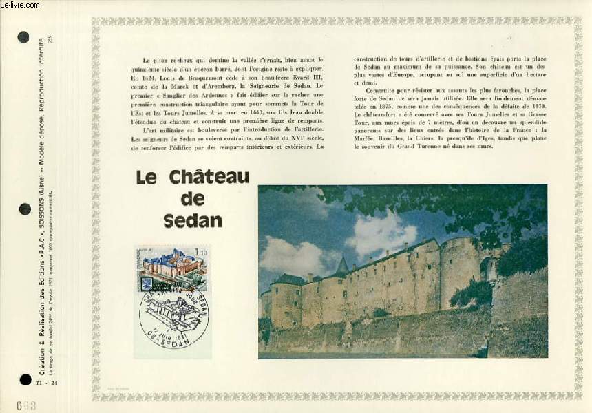 FEUILLET ARTISTIQUE PHILATELIQUE  - PAC - 71 - 24 - LE CHATEAU DE SEDAN