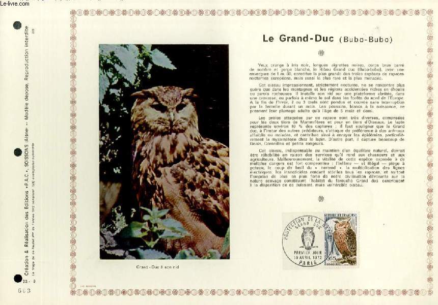 FEUILLET ARTISTIQUE PHILATELIQUE  - PAC - 72 - 09 - LE GRAND-DUC (BUBO-BUBO)