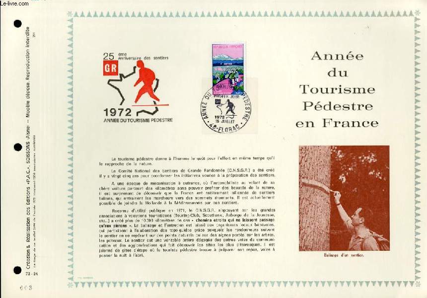FEUILLET ARTISTIQUE PHILATELIQUE  - PAC - 72 - 24 - ANNEE DU TOURISME PEDESTRE EN FRANCE