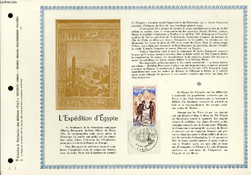 FEUILLET ARTISTIQUE PHILATELIQUE  - PAC - 72 - 34 - L'EXPEDITION D'EGYPTE