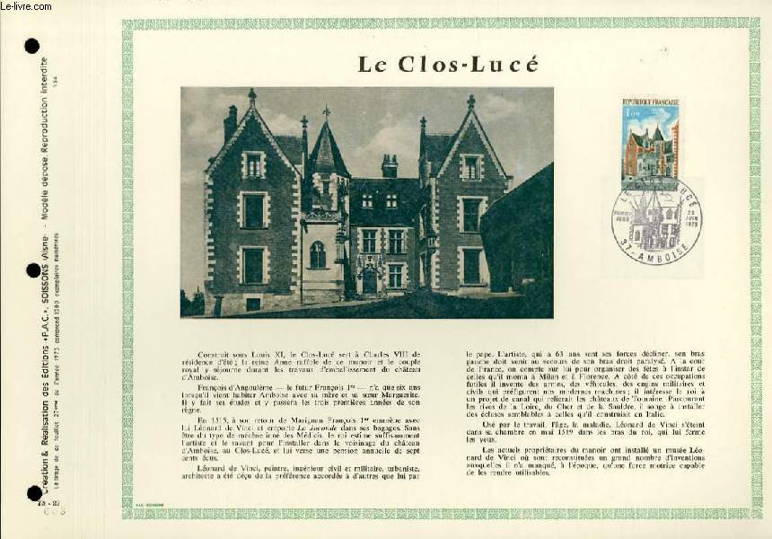 FEUILLET ARTISTIQUE PHILATELIQUE  - PAC - 73 - 27 - LE CLOS-LUCE