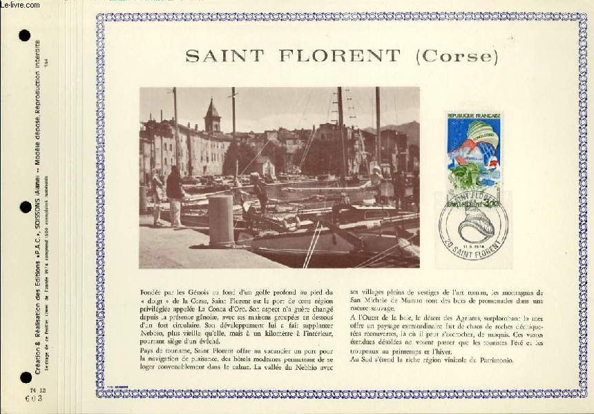 FEUILLET ARTISTIQUE PHILATELIQUE  - PAC - 74 - 12 - SAINT FLORENT