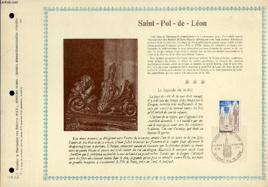 FEUILLET ARTISTIQUE PHILATELIQUE  - PAC - 75 - 03 - SAINT POL DE LEON