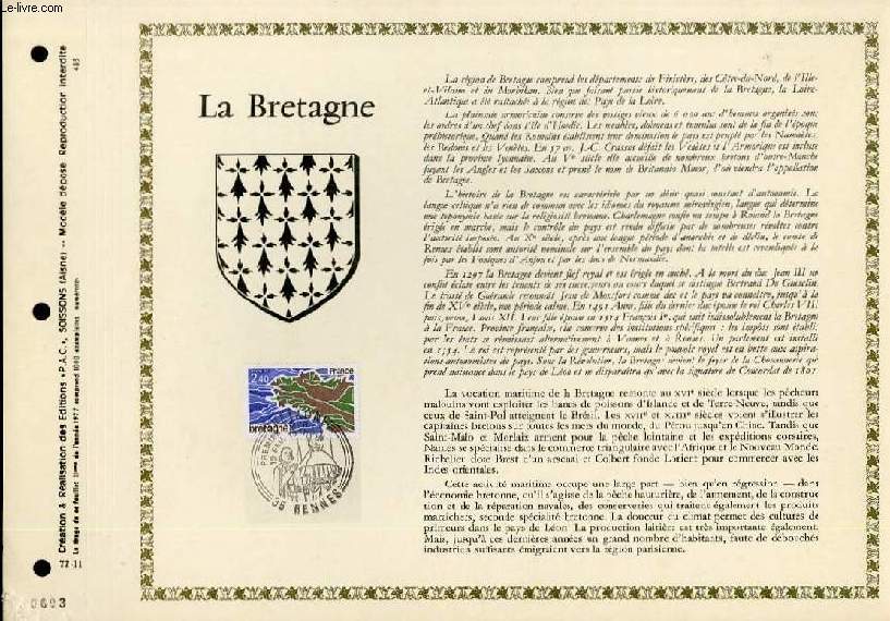 FEUILLET ARTISTIQUE PHILATELIQUE  - PAC - 77 - 11 - LA BRETAGNE