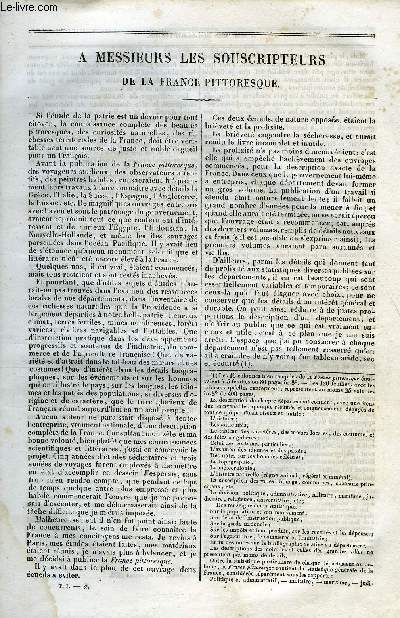 FRANCE PITTORESQUE TOME 1 - TABLE DES MATIERES ET TABLE ALPHABETIQUE