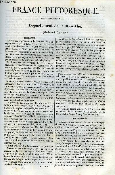 FRANCE PITTORESQUE TOME 2 - LIVRAISON N31 - DEPARTEMENT DE LA MEURTHE