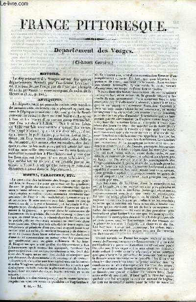 FRANCE PITTORESQUE TOME 3 - LIVRAISON N31 - DEPARTEMENT DES VOSGES