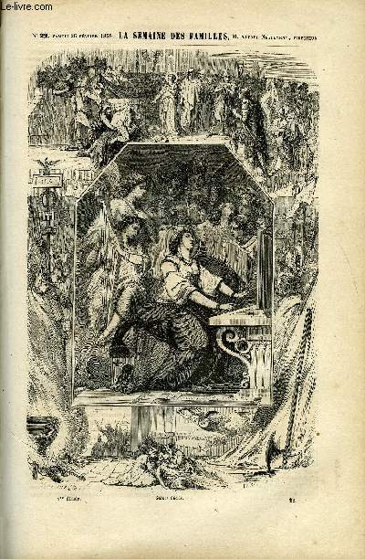 LA SEMAINE DES FAMILLES 1ERE ANNEE N 22 - SAINTE CECILE DE ALFRED NETTEMENT, LES JEUDIS DE MME CHARBONNEAU V DE ARMAND DE PONTMARTIN, LA SOUFRIERE DE LA GUADELOUPE DE A. DE LAUBEAL, ELEGANCE DU FOYER - LES VOLIERES D'APPARTEMENT DE MAURICE GERMA
