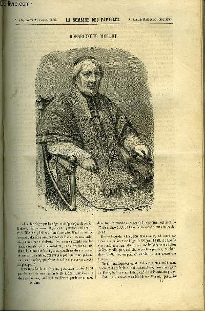 LA SEMAINE DES FAMILLES 5EME ANNEE N17 - MONSEIGNEUR MORLOT DE FELIX-HENRI, UN COEUR DE MERE VI DE ANNA EDIANEZ, LE MONUMENT EXPIATOIRE DE LA RUE D'ANJOU DE ALFRED NETTEMENT, LA COMEDIE DES CHEMINS DE FER DE AMEDEE AUFAUVRE, UN PAIR D'ANGLETERRE XXVIII