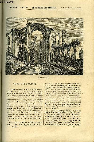 LA SEMAINE DES FAMILLES 10EME ANNEE N18 - L'ABBAYE DE LONGPONT DE FELIX-HENRI, MA GRANDE SOEUR VI DE ZENAIDE FLEURIOT, LA LEGENDE DU LIS DE J. CHAUVELOT, L'ARARAT DE RENE, LE POIDS D'UNE COURONNE XII DE GABRIELLE D'ETHAMPES
