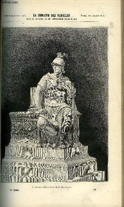 LA SEMAINE DES FAMILLES 18EME ANNEE N18 - UN MOT SUR LES OEUVRES A SENSATION DU SALON DE 1876 DE PIERRE DU VELY, LE MENEUR DE LOUPS IX DE ALFRED DES ESSARTS, UN FRUIT SEC - SECONDE PARTIE DE ZENAIDE FLEURIOT