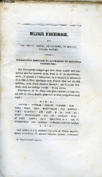 BULLETIN MONUMENTAL 3e SERIE TOME 8, 28e VOLUME N4 - MELANGES D'ARCHEOLOGIE PAR MM. SIMIAN, DUPUIS, DE CAUMONT, DE MORLET, AUGUSTE CASTAN
