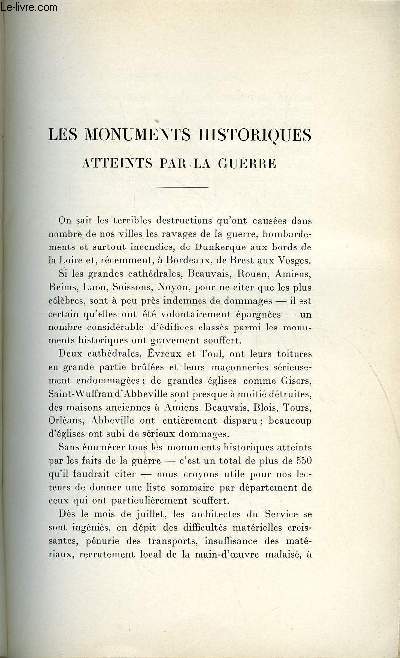 BULLETIN MONUMENTAL 99e VOLUME DE LA COLLECTION N2, 3, 4 - LES MONUMENTS HISTORIQUES ATTEINTS PAR LA GUERRE PAR JEAN VERRIER
