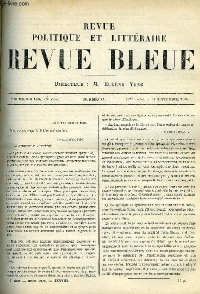 LA REVUE POLITIQUE ET LITTERAIRE 6e ANNEE - 2e SEMESTRE N11 - LE COMTE DE PARIS PAR HENRI DES HOUX, JULES FERRY A ROME PAR HENRI DES ROUX, UN VEUVAGE IMPROVISE PAR PIERRE DOMOS, LE PAYS DES MASSAI PAR L.Q., PAGANINI PAR LEO QUESNEL