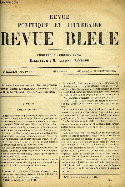 LA REVUE POLITIQUE ET LITTERAIRE 9e ANNEE - 2e SEMESTRE N25 - A TUNIS PAR ALFRED BERL, LE SECRET DES ZIPPELIUS PAR JULES LERMINA, LA PASTORALE DE NOEL A MARSEILLE PAR MAURICE LENA, CONTE DE NOEL EN BASSE-BRETAGNE PAR A. LE BRAZ, LA DEMOCRATIE