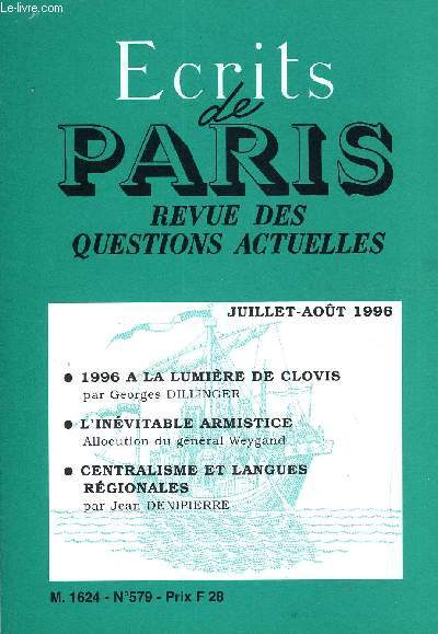 ECRITS DE PARIS - REVUE DES QUESTIONS ACTUELLES N579 - Gaston DUVERNEUIL.De l'tat providence .Georges DILLINGER.1996  la lumire de Clovis ..Pierre-Jean LARNAGOL.Actualit d'Orwell.