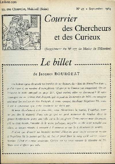 COURRIER DES CHERCHEURS ET DES CURIEUX N 45 - Sur 