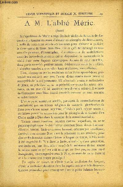 REVUE SCIENTIFIQUE ET MORALE DU SPIRITISME 7e ANNEE N3 - A. M. l'abb Mric.  Tonoeph.Relation de dix sances au Circolo Minerva F. Porro. Le territoire contest. Dr Audais..Conseils de l'au-del, Gnral . La Muse des Morts.