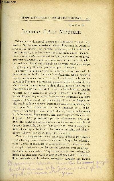 REVUE SCIENTIFIQUE ET MORALE DU SPIRITISME 14e ANNEE N6 - Jeanne d'Arc Mdium. G. DELANNE. Phnomnes d'criture directe et d'apport. Dr F. Breton. Contre le surnaturel. L. CHEVREUIL .Rapports des Esprits et des Vivants. RouXELEusapia