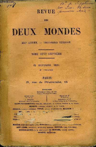 REVUE DES DEUX MONDES LXIe ANNEE N4 - I. - ANTOINETTE, MA COUSINE, dernire partie, par M. Mario Uchard.II. - LE MARCHAL MACDONALD, dernire partie, par M. Camille Rousset, de l'Acadmie franaise.III.- LES GRANDES CONCLUSIONS DE LA PSYCHOLOGIE