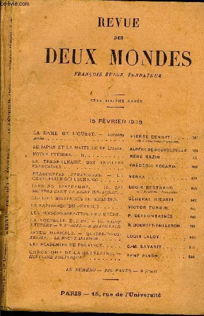 REVUE DES DEUX MONDES CVIe ANNEE N4 - LA DAME DE L'OUEST. - Dernire partie. PIERRE BENOITde L'Acadmie franaise.LE JAPON ET LA MAITRISE DE L'ASIE. ALBERT DE POUVOURV1LLE.NOTES INTIMES. - II. REN BAZIN..LE TRICENTENAIRE DES ANTILLESFRANAISES.
