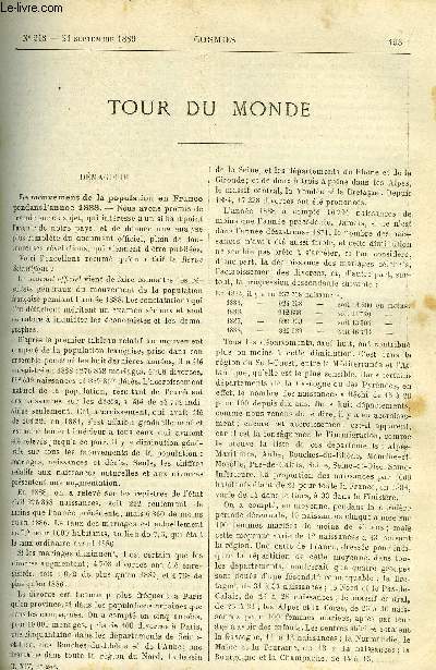 LE COSMOS - REVUE DES SCIENCES ET DE LEURS APPLICATIONS N 243 - Le mouvement de la population en France pendant l'anne 1888, L'isolement des convalescents de diphtrie a Lyon, Un sige pour s'asseoir par terre, Rsistance de la vie chez les poissons