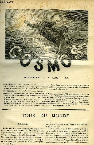LE COSMOS - REVUE DES SCIENCES ET DE LEURS APPLICATIONS N 497 - Le Dr Maillot, Les communications avec Mars, Organisation astronomique internationale, La constitution des nuages, Signes algbriques, Pavage en asphalte comprim, Le pavage en foin