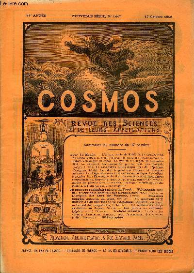 LE COSMOS - REVUE DES SCIENCES ET DE LEURS APPLICATIONS N 1447 - L'clipse totale de Soleil du 10 octobre 1912, ancienne eclipse de soleil observe en Babylonie, Soulvement de nature volcanique au Japon, Le typhon du japon de septembre 1912