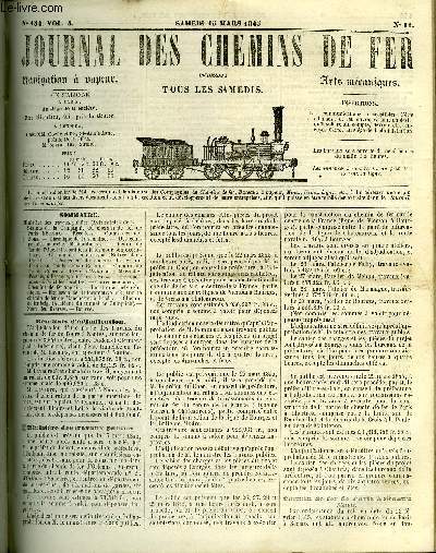 JOURNAL DES CHEMINS DE FER 4e ANNEE N 154 - Des compagnies nouvelles (Modifications), Chemin de fer de l'Ouest (propositions faites pour son excution), Chemin de fer de Lyon (Entre dans Paris), Prolongement du chemin de fer du Centre sur Moulins