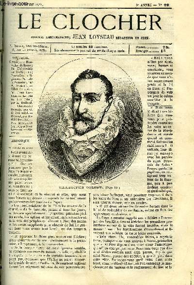 LE CLOCHER N 22 - Billet de visite par Jean Loyseau, Le fils du roi (fin) par L. Bailleul, Christophe Colomb par G. de Cadoudal, Clrical par Bathild Bouniol, Pas mchant (suite) par Jean Loyseau