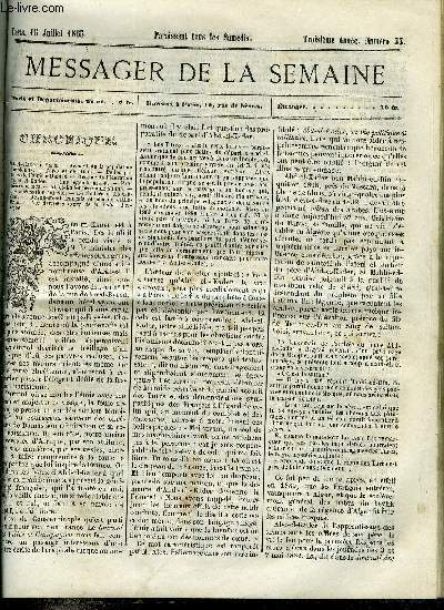 LE MESSAGER DE LA SEMAINE N 33 - Antoine Van-Dyck, Deux jours de l'anne 1127 en 1865 par A.M., Un secret avec Dieu (suite et fin) par Raoul de Navery, Rcits sur l'histoire de France (suite) par E. Chauffard