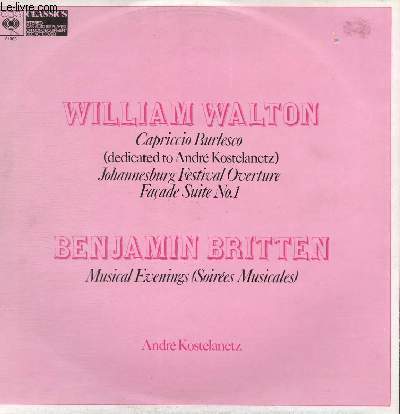 DISQUE VINYLE 33T CAPRICCIO BURLESCO, FACADE SUITE NO.1? JOHANNESBURG FESTIVAL OVERTURE, MUSICAL EVENINGS (SOIREES MUSICALES).